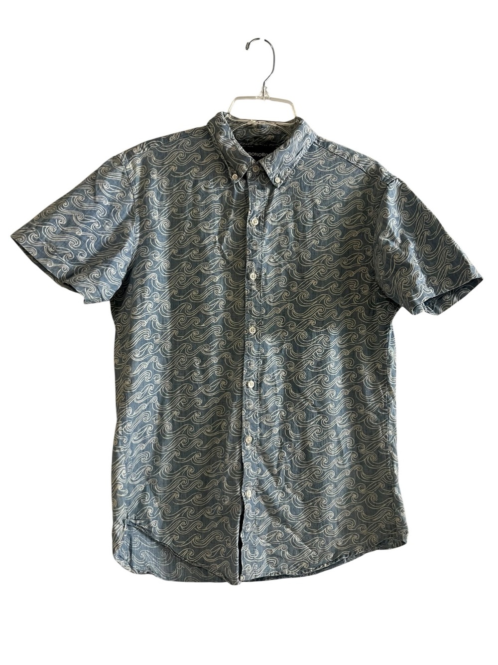 Bonobos Slim Fit Short Sleeve Blue Wave Pattern Shirt Medium